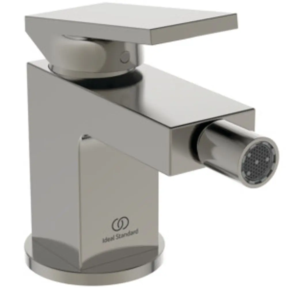 Bidetarmatur von Ideal Standard mit quadratischem Design, runder Auslaufspitze und seitlichem Hebel zur Steuerung des Wasserflusses.